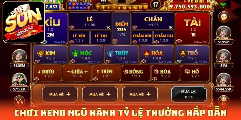 Chơi Keno ngũ hành tỷ lệ thưởng hấp dẫn