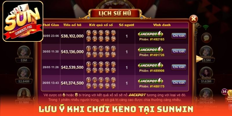 Lưu ý khi chơi keno tại Sunwin